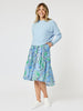 Coastal Print Button Dress - Blue