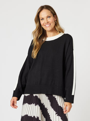 Monaco Contrast Knit Top - Black/Ivory
