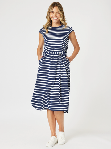 Nautical Stripe Dress-Navy/White