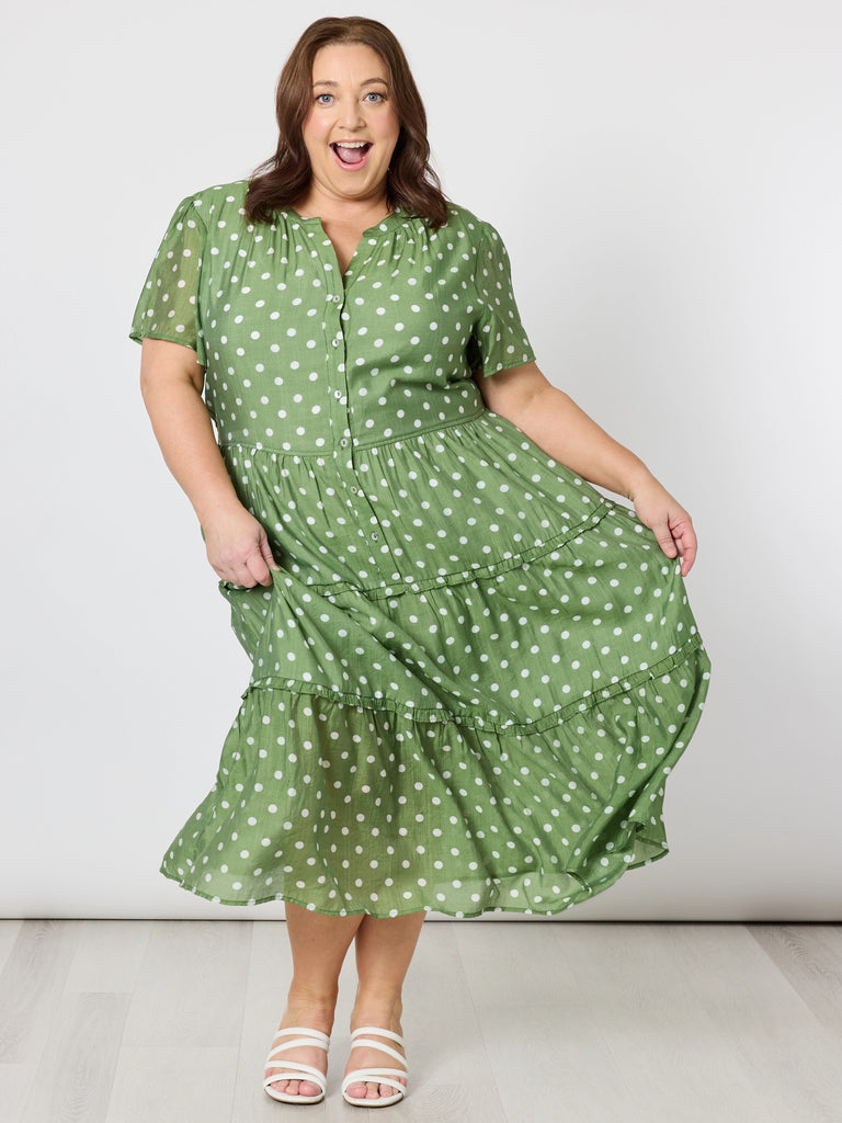 Basil Spot Midi Dress