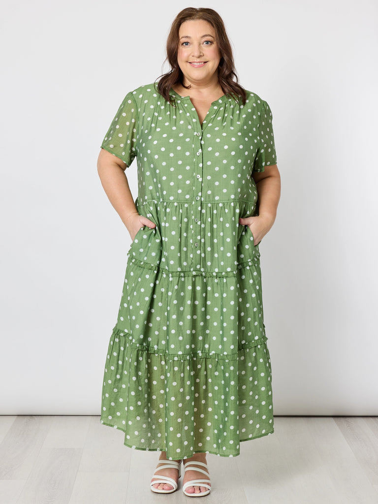 Basil Spot Midi Dress