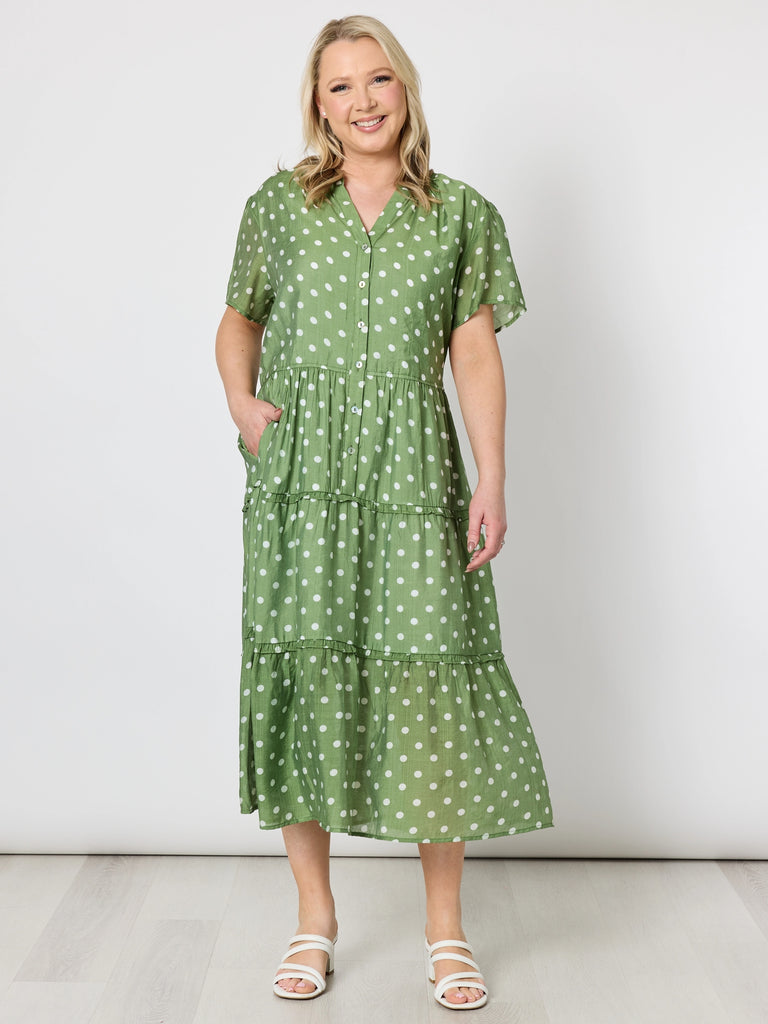 Basil Spot Midi Dress