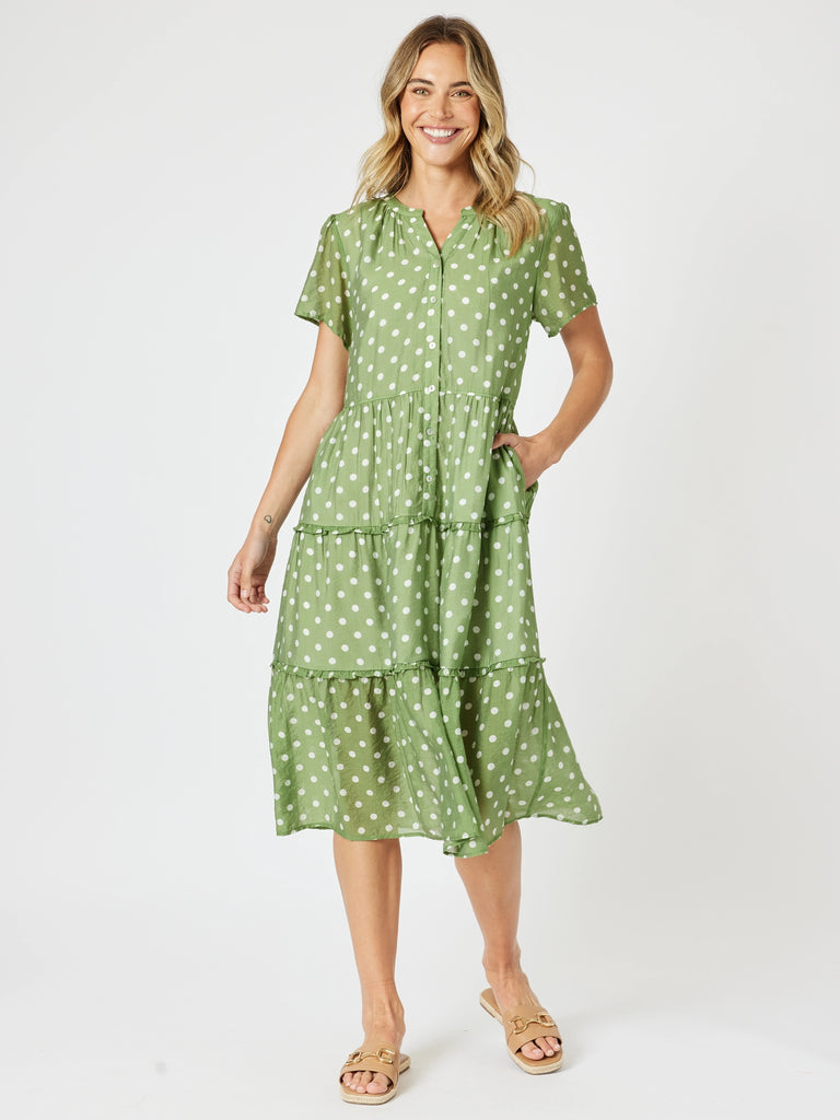Basil Spot Midi Dress