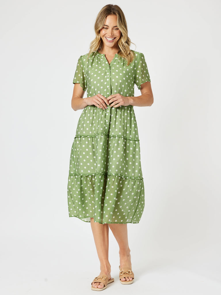 Basil Spot Midi Dress