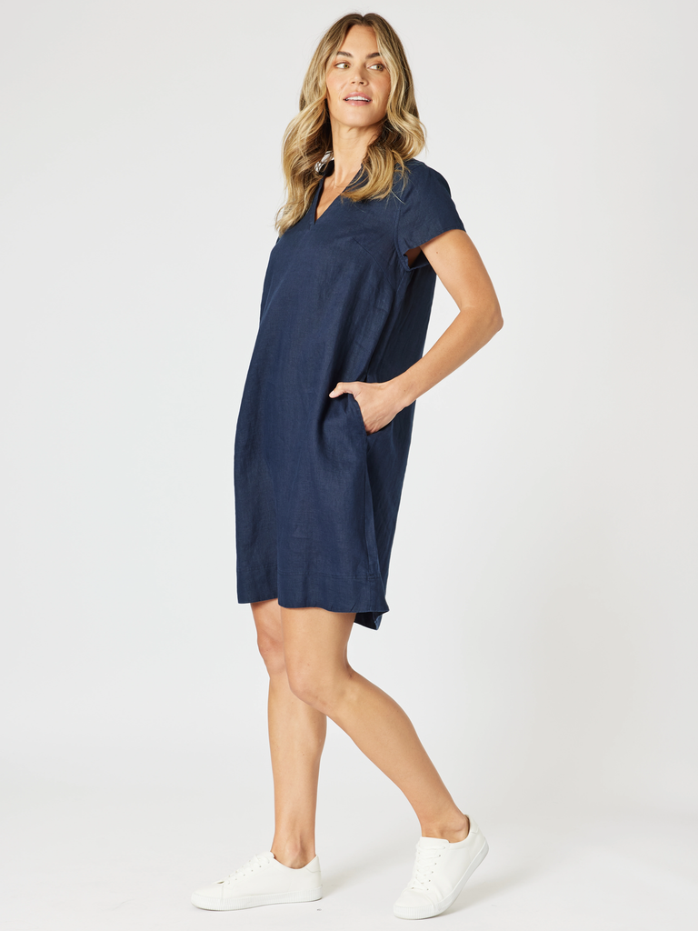 Delta Lino Dress-Navy