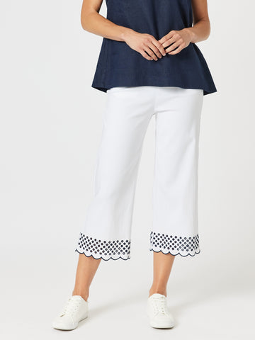 Scallop Hem Pant-White/Navy