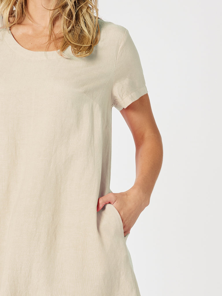 Lino Stitch Hem Dress - Natural