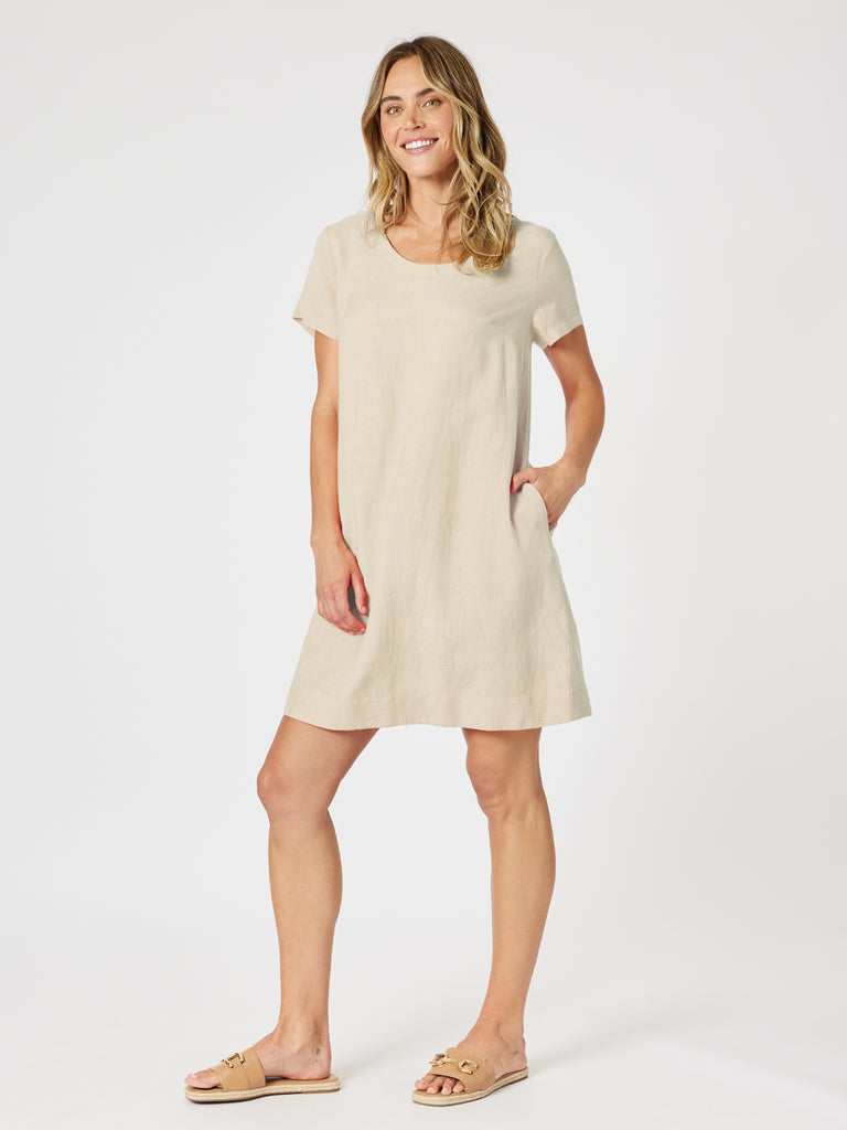 Lino Stitch Hem Dress - Natural