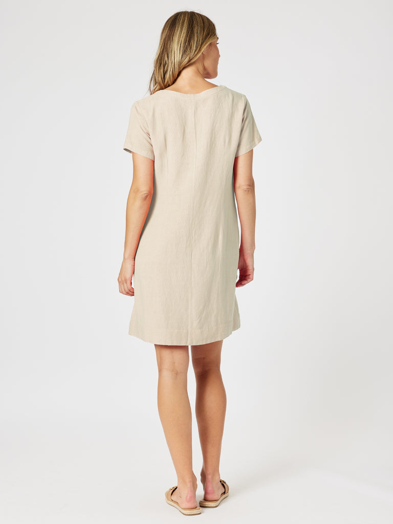 Lino Stitch Hem Dress - Natural