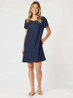 Lino Stitch Hem Detail Dress - Navy