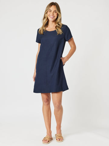Lino Stitch Dress-Navy