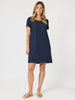 Lino Stitch Hem Detail Dress - Navy