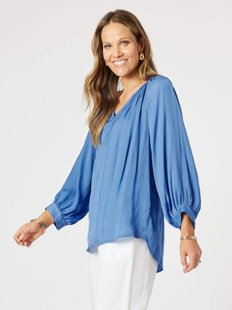 Lux Plait Top - Pacific Blue