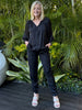 Luxe Ruche Tie Pant  - Black