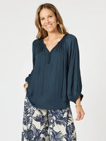 Lux Plait Top-Navy