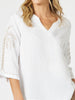 Palm Embroidery Lino Top - White / Natural