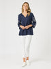 Palm Embroidery Lino Top - Navy/White gordon smith