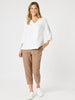 Palm Embroidery Lino Top - White / Natural
