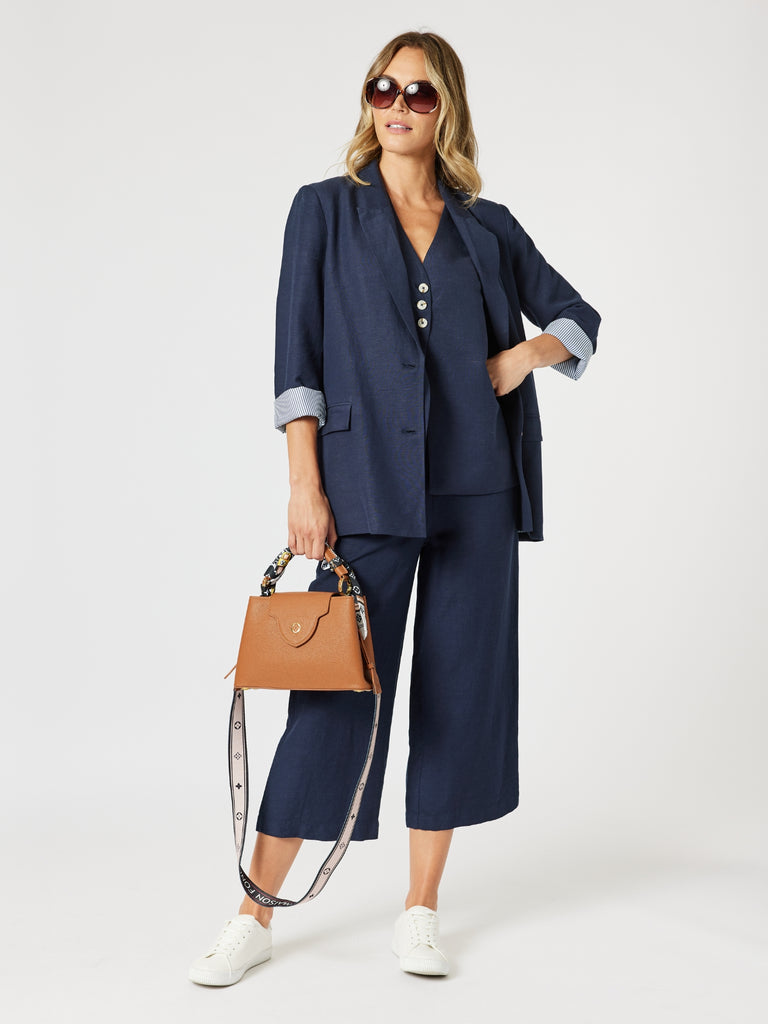 Lino Long Vest - Navy gordon smith