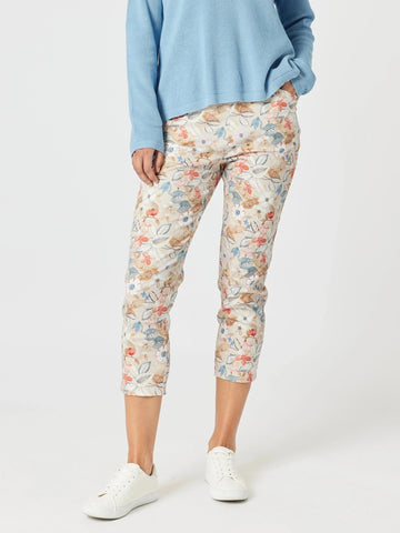 Lyla Floral Print Slim Leg Pant - Natural Floral GORDON SMITH