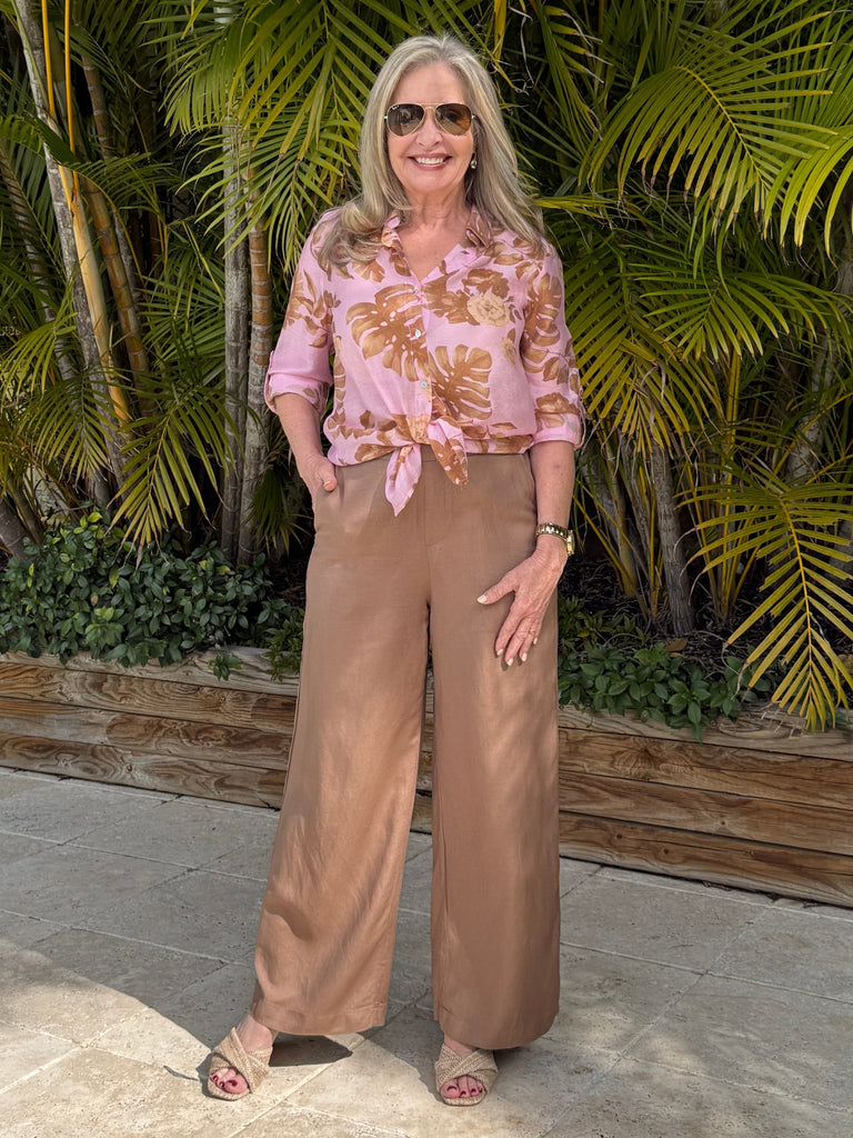 Lino Wide Leg Pant - Nutmeg