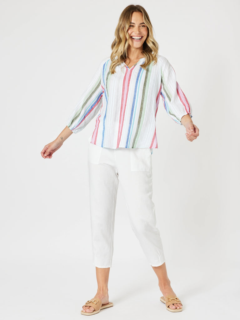 Havana Stripe Top - Basil Multi