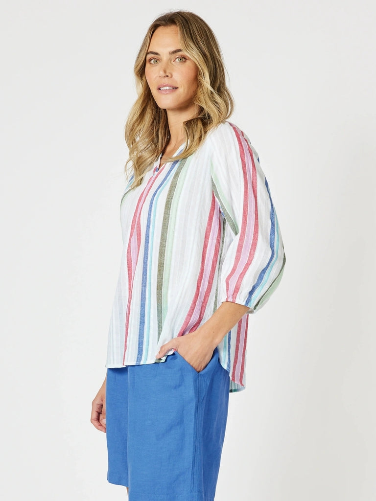Havana Stripe Top - Basil Multi