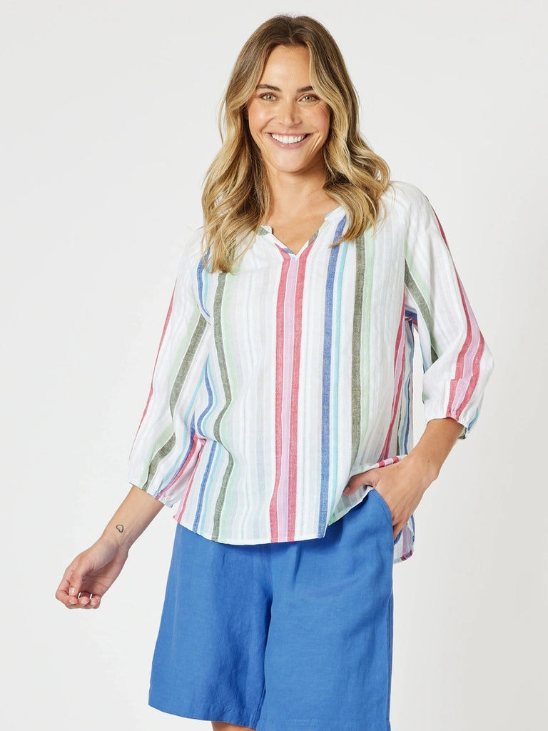 Havana Stripe Top - Basil Multi