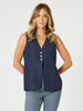 Lino Long Vest - Navy gordon smith