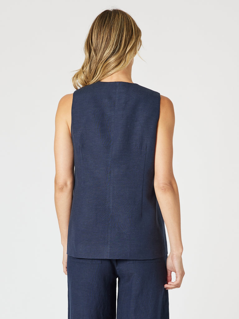 Lino Long Vest - Navy gordon smith