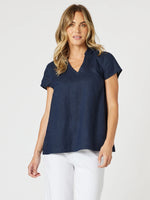 Beau Lino V Neck Top - Navy