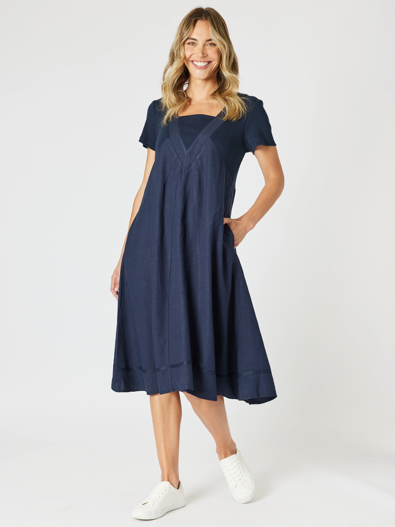 Lino Le Marais Dress - Navy gordon smith