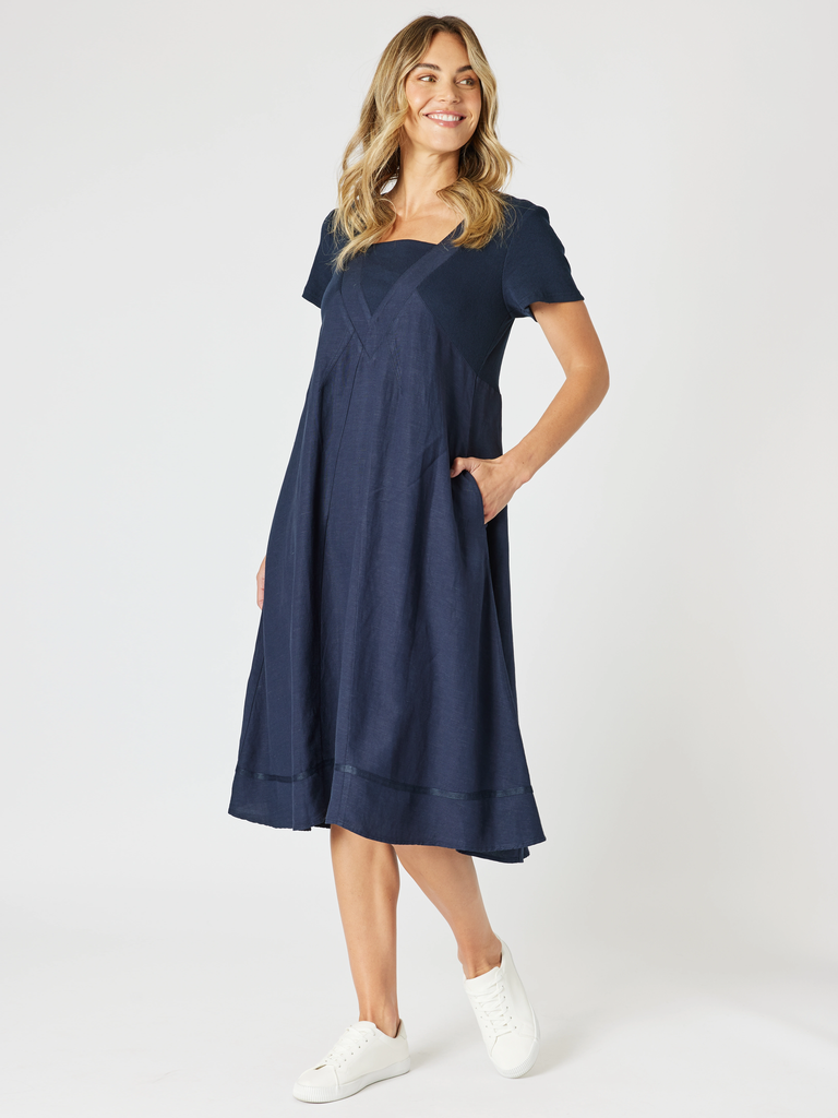 Lino Le Marais Dress - Navy gordon smith
