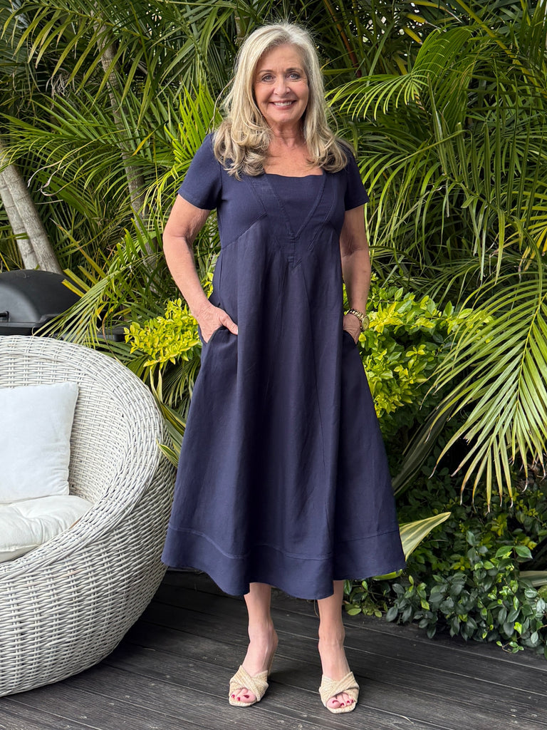 Lino Le Marais Dress Navy – Gordon Smith - Main Image