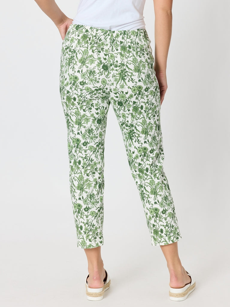 Alexandria Floral Print Pant - Basil White