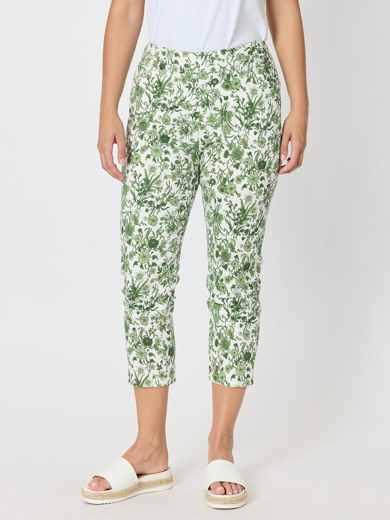 Alexandria Floral Print Pant - Basil White