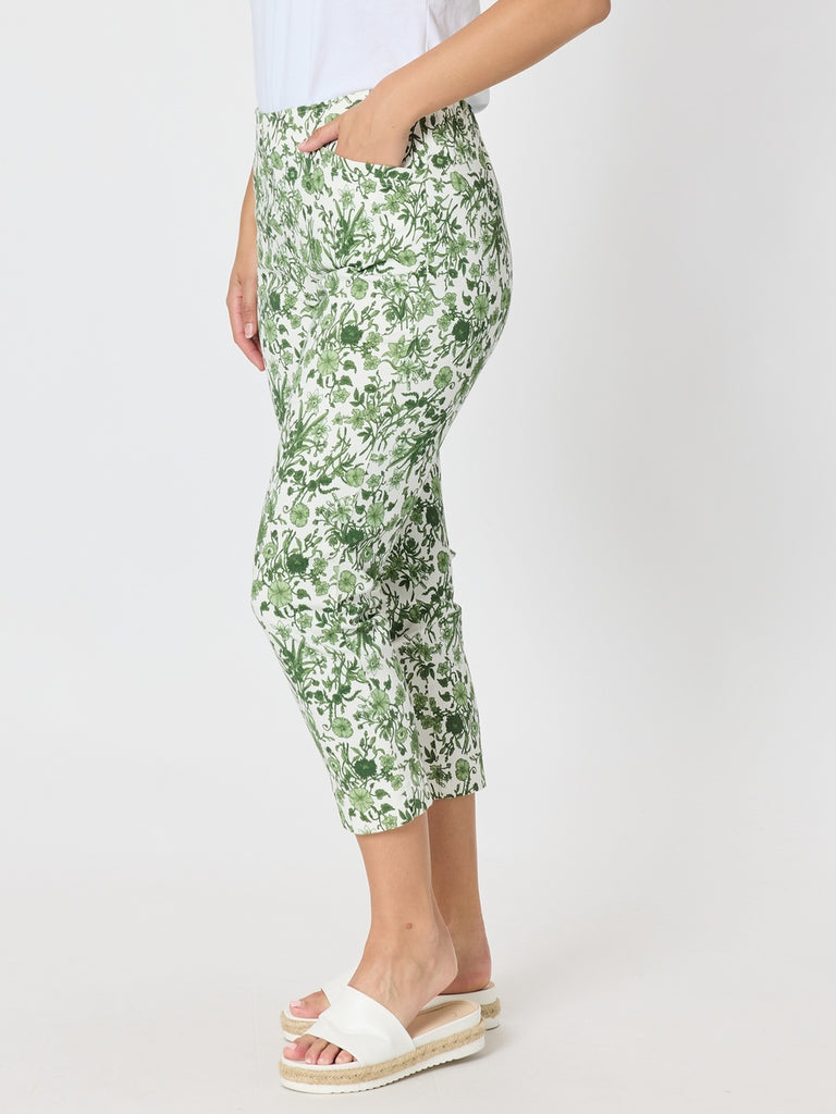 Alexandria Floral Print Pant - Basil White