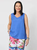 Lino Button Back Cami - Sardinia Blue
