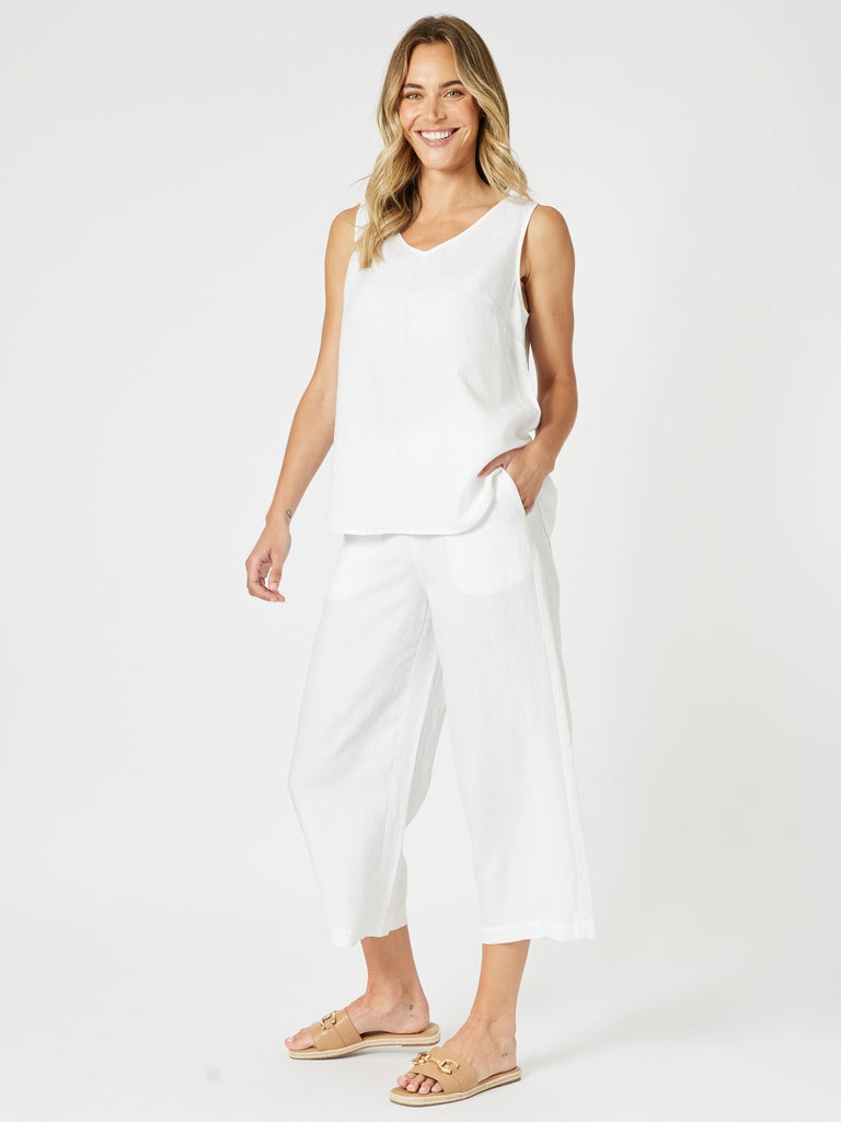 Lino Button Back Cami - White