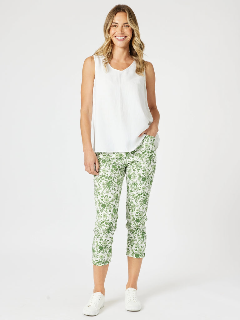 Alexandria Floral Print Pant - Basil White
