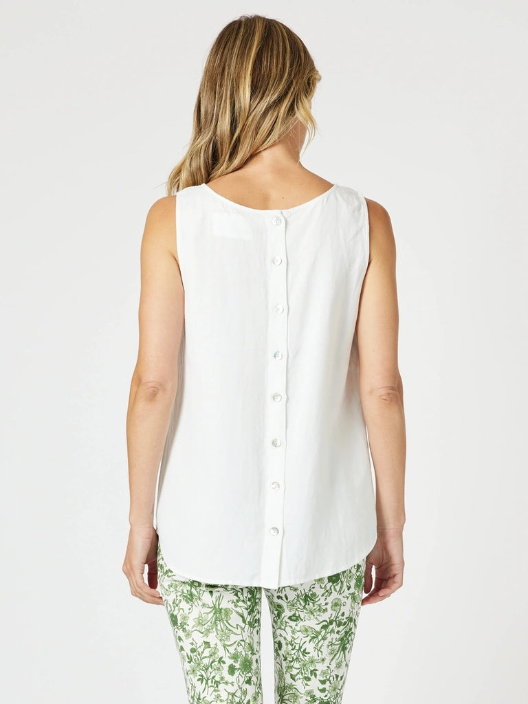 Lino Button Back Cami - White