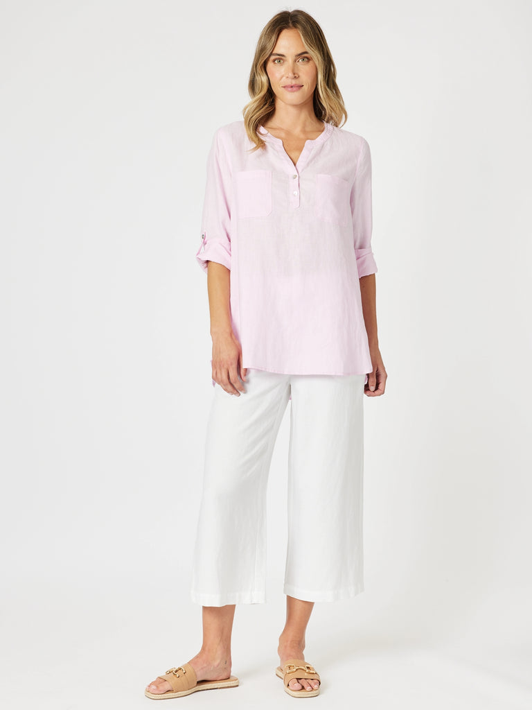 Ava Linen Button Top - Pink