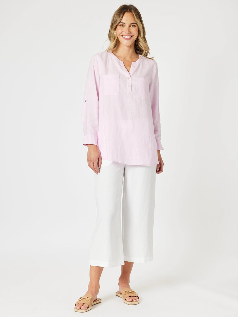 Ava Linen Button Top - Pink