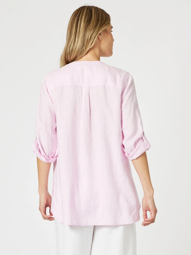 Ava Linen Button Top - Pink