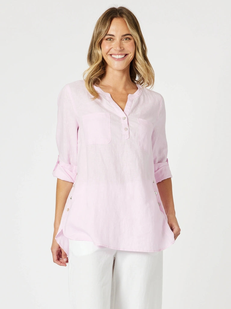 Ava Linen Button Top - Pink