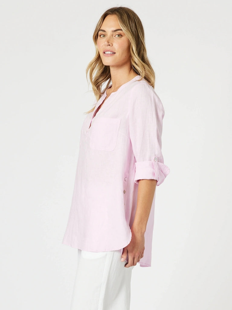 Ava Linen Button Top - Pink