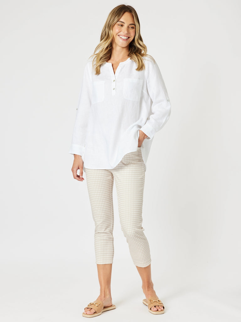 Ava Linen Button Top - White