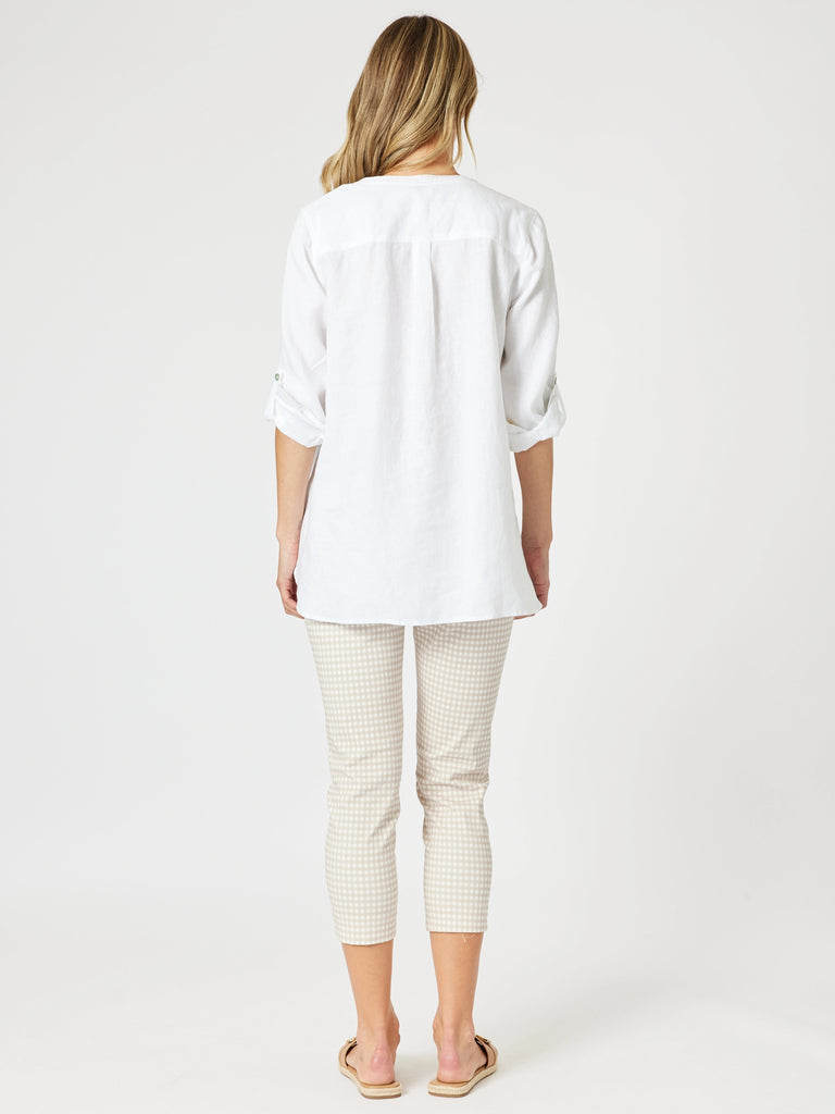 Ava Linen Button Top - White