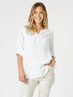 Ava Linen Button Top - White