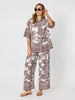Palm Cove Print Wide Leg Pant - Espresso White